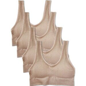Kalon 4 Pack Ribbed Bralette Crop Top Comfort Lounge Bra 1041 M. Beige XXS - XXL